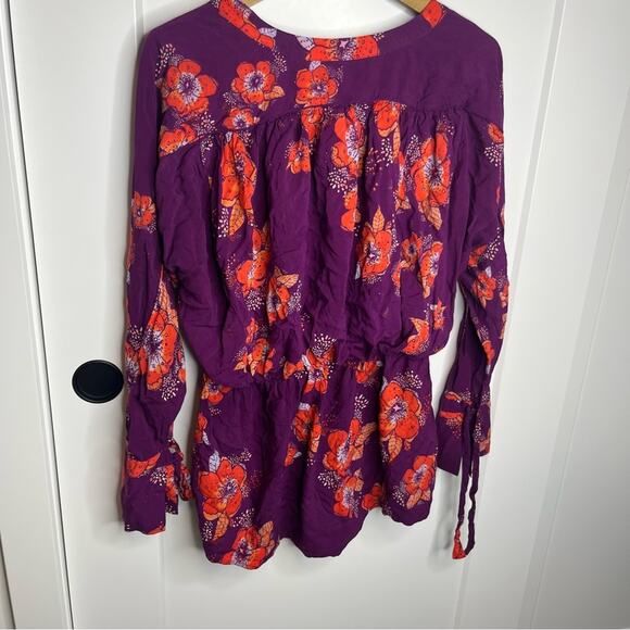 Free People Tuscan Dreams Purple Floral Print Layered Blouse Size XS - Picture 7 of 7